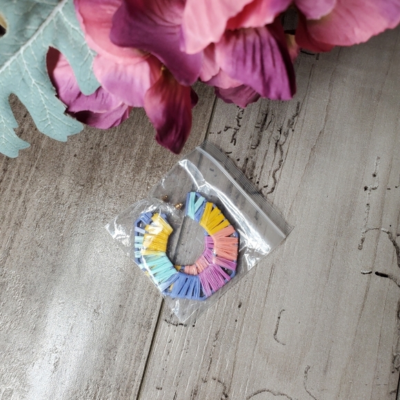 NWT Pastel Octogonal Raffia Open Hoop Earrings - Picture 13 of 14